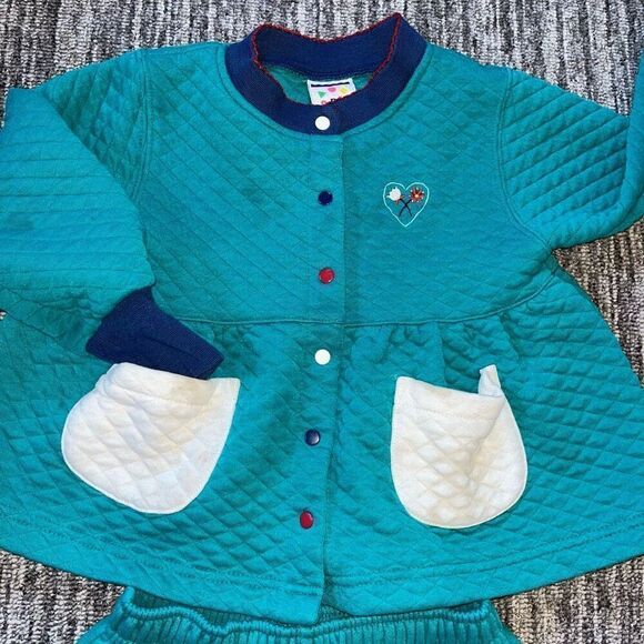 Circo Girls Pajama Set Size 4T Blue Green Quilted Embroidered Cute Long Sleeves - Picture 2 of 14